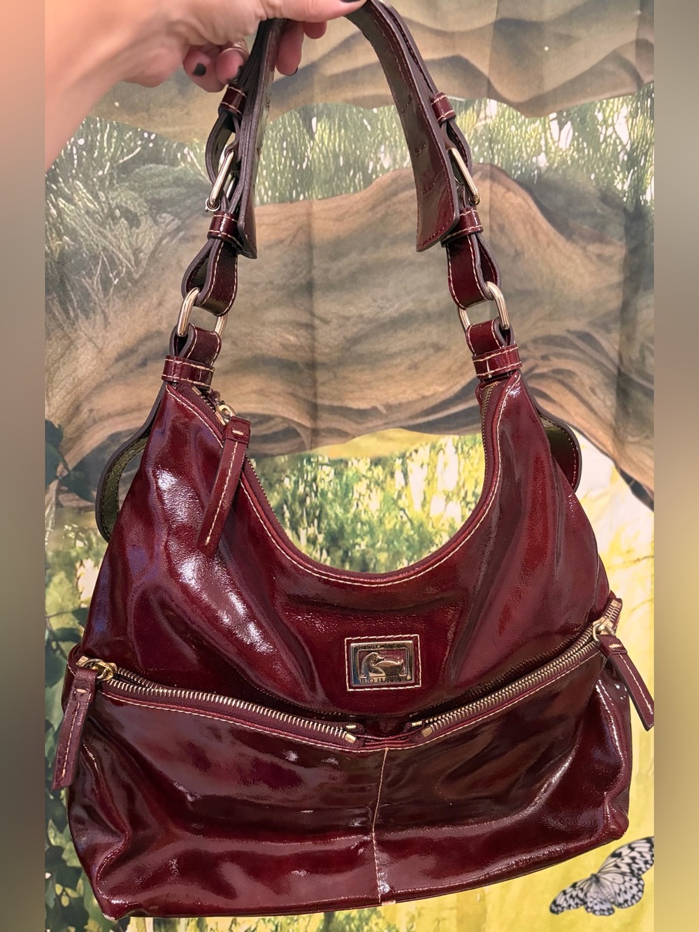 Dooney & Bourke Glossy Burgundy Patent Leather Shoulder Bag